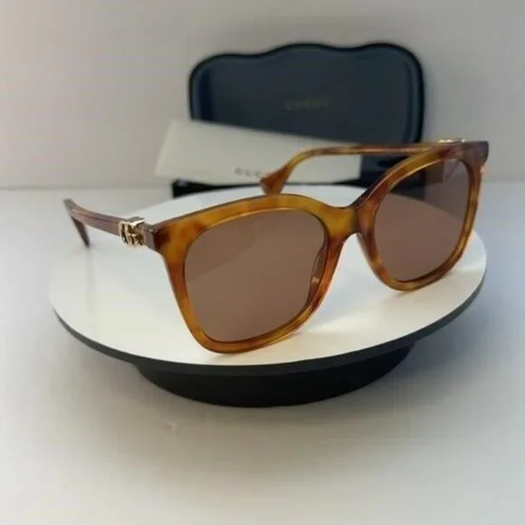 New Authentic ?GG1071S 003 55 GUCCI HAVANA CAT-EYE SUNGLASSES Gucci GG1071S 002 Cat Eye Shiny Dark Havana Sunglasses  main image 3